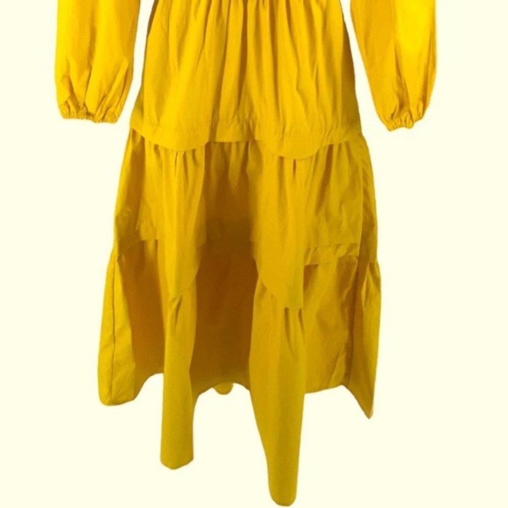 NEW Petal & Pup Mariga Long Sleeve Frill Shoulder Midi Dress in Marigold Size M - Picture 10 of 12
